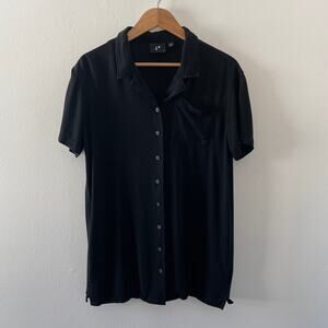 Lazy Oaf Shirt Dress Womens Small Black Tunic Streetwear Soft Button Up Pocket